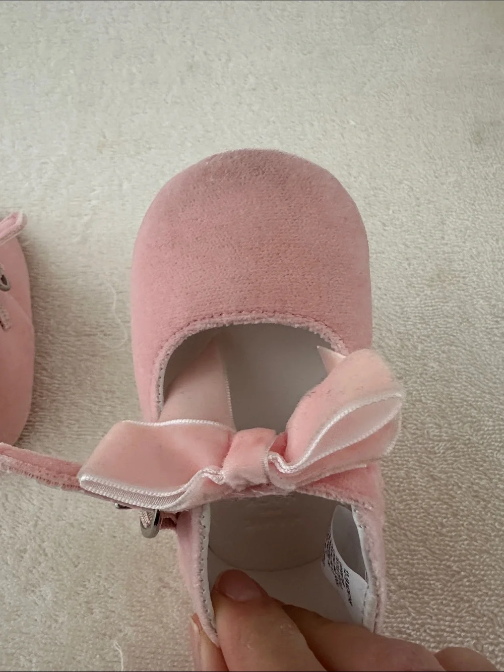 Janie and Jack Blush Pink Velvet Bow Mary Jane Shoes